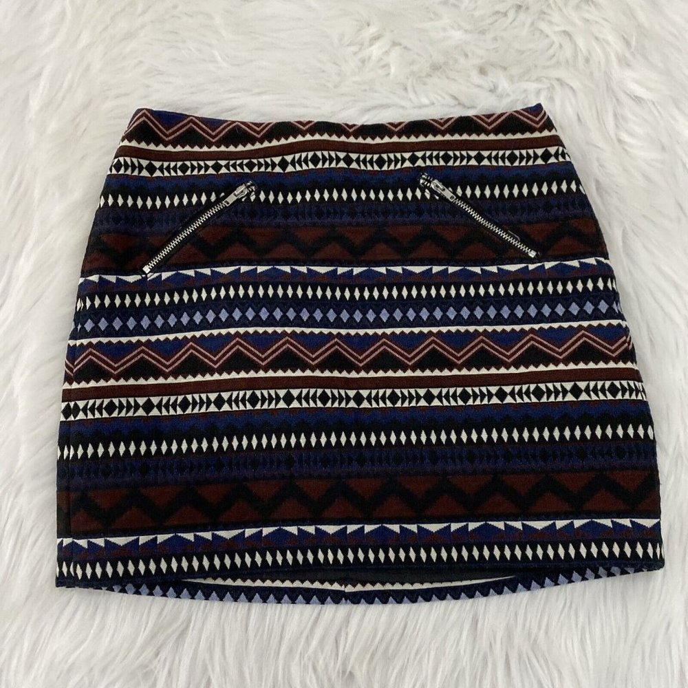 HM Divided NWT womens lined aztec pattern mini skirt zip size 4